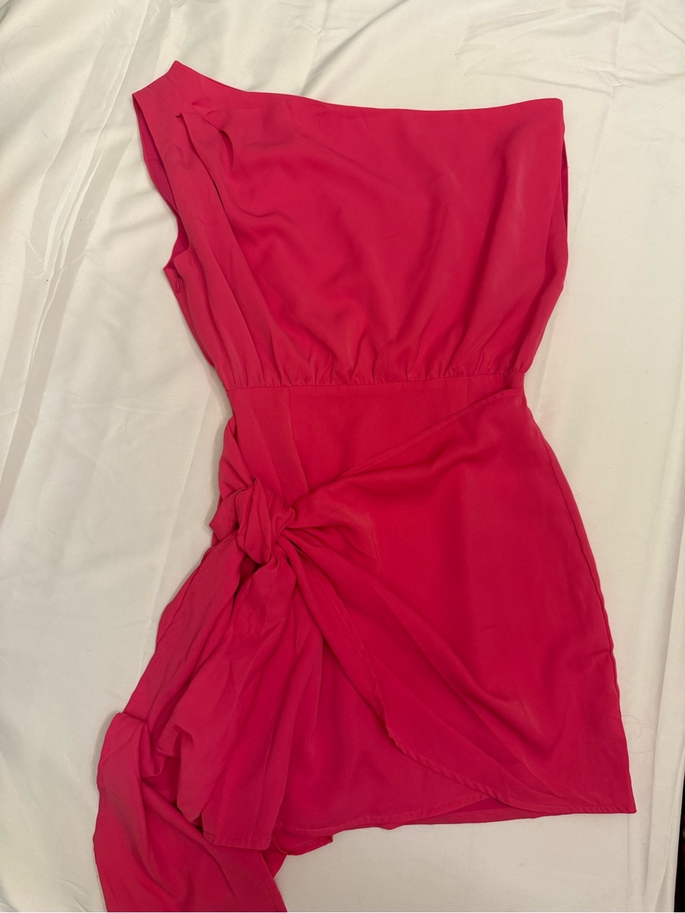 One-Shoulder Mini Dress in Fuchsia with Side Knot